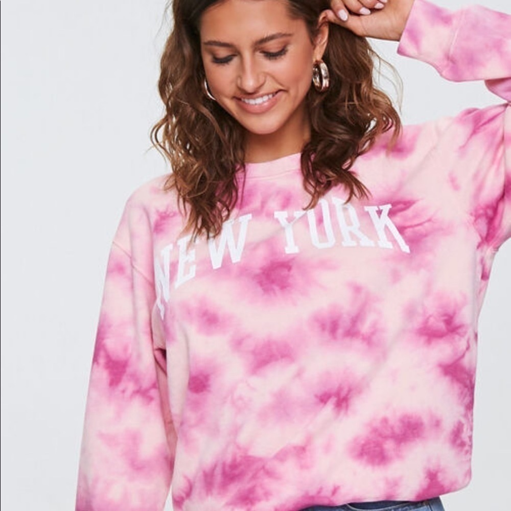 NWOT FOREVER 21 HOT PINK TIE DYE NEW YORK SWEARSHIRT